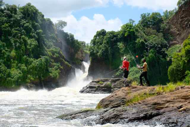 Fishing for Nile perch below Murchison Falls.